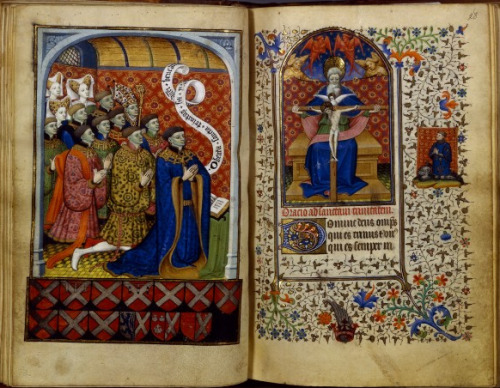 Book of hours of the Neville family, f.27v  Ralph Neville, first Earl of Westmorland and his twelve 