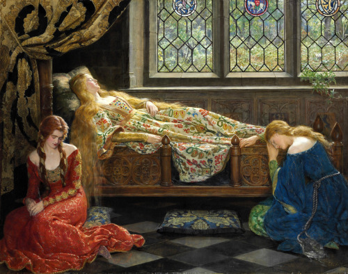 paintingses:The Sleeping Beatuy (+ details) by John Collier (1850-1934)oil on canvas, 1921