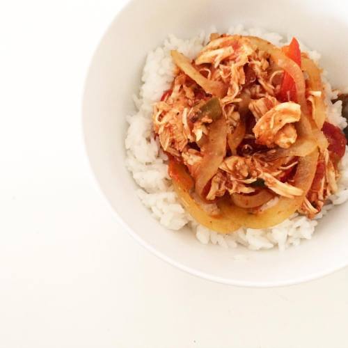 Slow cooked fajita chicken with salsa + rice. #stayathomemomcheflevel