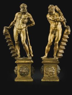 Langoaurelian:  Pair Of Bronzes Portraying Hercules Carrying The Gradenigo Family