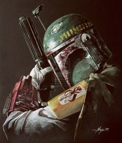 yellingatmytv:  Boba Fett as drawn by Adam Midd