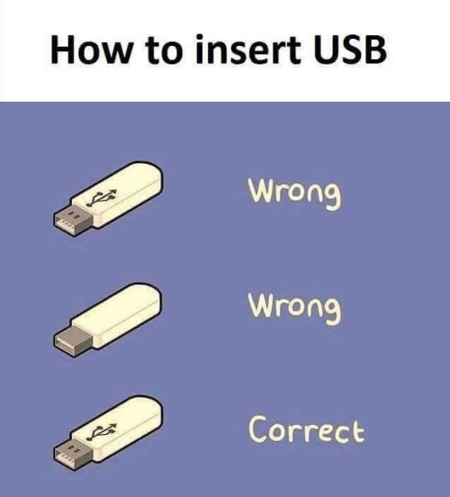 The first law of inserting an USB stick.