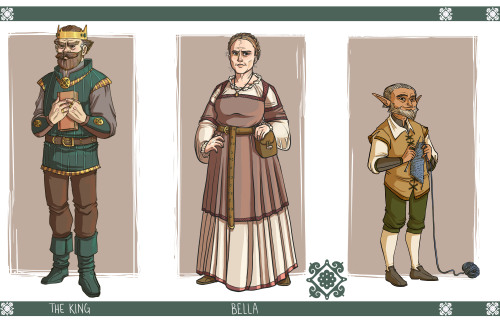 Revised characters, and some new ones too! Up top we have The King, Bella the governess, and Milton 