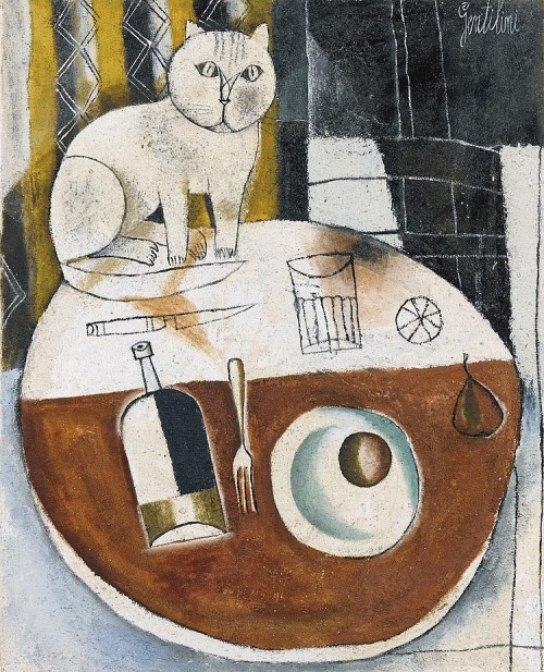Franco Gentilini (1909-1981)Tavolo tondo con gatto [Round table with a cat], ca. 1954