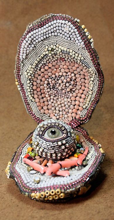 Betsy Youngquist (American, b. 1965, IL, USA) - Oyster Eye  Beaded Sculptures: Mixed Media: Pearl: A