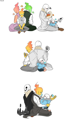 mooncatyao:  [Soul] Grillby &amp; little Sans&lt;First part&gt;(Previous)/(NEXT) [GLS timeline]​  Don’t confused…XD you will know the detail about these from GLS comic in the future.