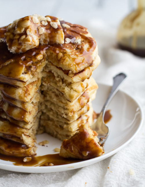 sweetoothgirl:  Rice Krispie Treat Pancakes with Browned Butter Syrup