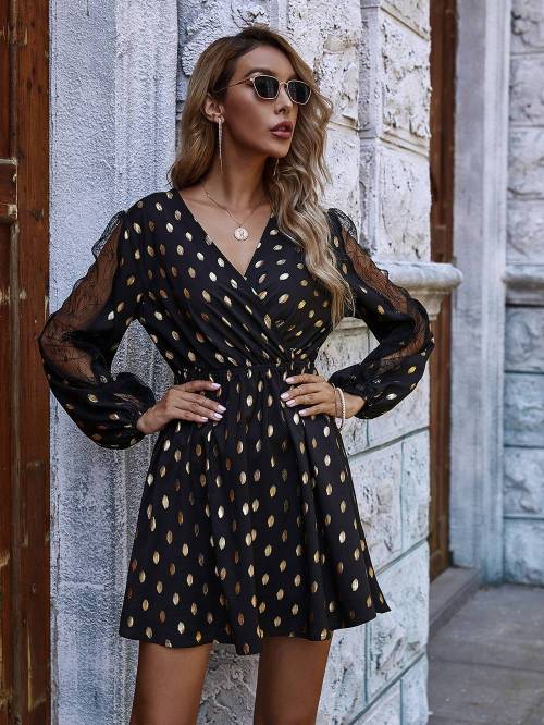 fashionnoteme:Sequin Long Sleeve Lace Glitter Black Short Dress - uniqistic.com/shop/woman/d