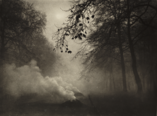 October, 1924: Piles of leaves being burned in Kensington Gardens, photographed by Charles Job