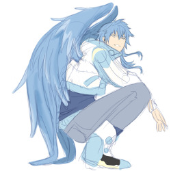 dramaticaldesire:  “Idk I want Aoba to have big fluffy blue wings”“id imagine aoba to have wings resembling his hair in style and to change from adorable to intimidating looking when sly takes over.”via nebulousnoiz &amp; anon –&gt; x