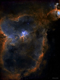 just&ndash;space:  Bright from the Heart Nebula   : What’s that inside the Heart Nebula? First, the large emission nebula dubbed IC 1805 looks, in whole, like a human heart. The nebula glows brightly in red light emitted by its most prominent element: