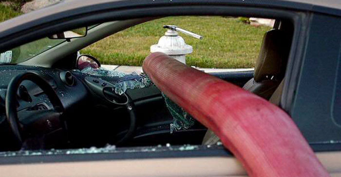 sixpenceee:What happens when you park next to a Hydrant. (Source)  The first and