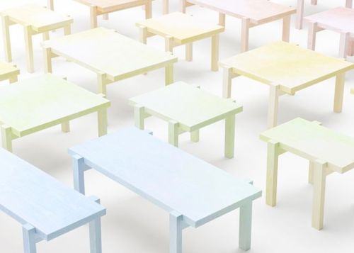 aestheticgoddess:Japanese design studio Nendo covered this series of tables in paper and applied col