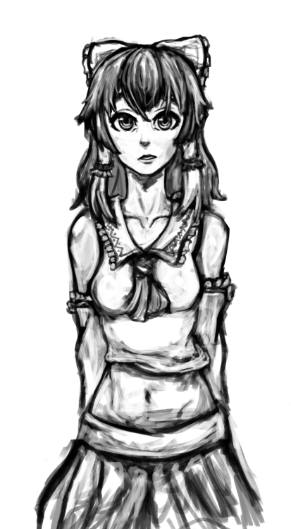 Did this during a group sketch thing for r/animesketch  Its apparently Reimu Hakurei, Someone else was drawing her, then i drew what they drew, then i looked for some reference and here we are…  So yeah. Did i do alright? Who should I draw now?