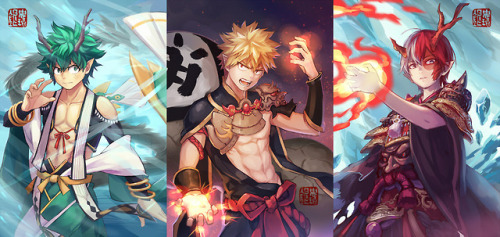 gin-uzumaki:I made my hero academia x onmyoji…..= = Midoriya Ren, Bakugou Shuten….and Todoroki Ibara