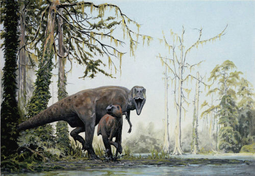 Maiasaura and Albertosaurus by Doug Henderson