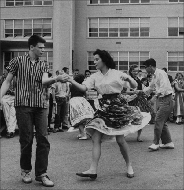 1950sunlimited:  High School students dancing to recorded music on the radio, 1950s
