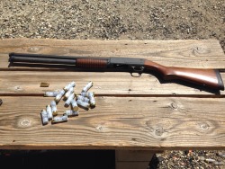 the-perks-of-being-a-babyface:  Day at the range with my Ithaca 37 Defense at Burro Canyon. Ahh I love her