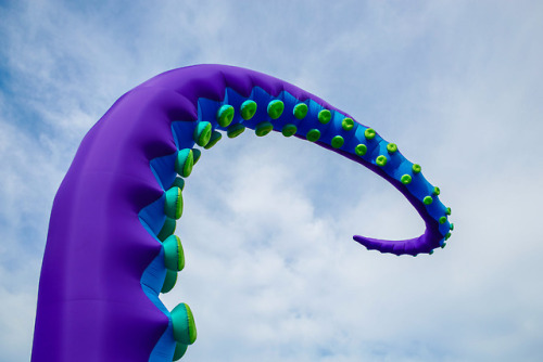 escapekit:  Sea Monsters HERE UK-based artists Filthy Luker and Pedro Estrellas have created twenty inflatable tentacles extended from the roof and several windows of a two-story warehouse in Philadelphia’s Navy Yard. The purple tentacles range from