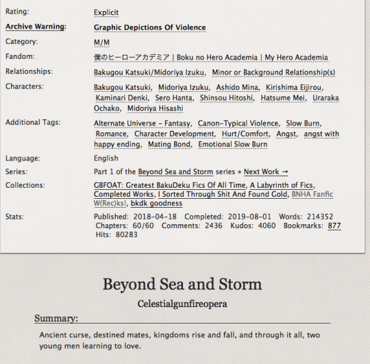 Screenshot of AO3 fic beyond sea and storm