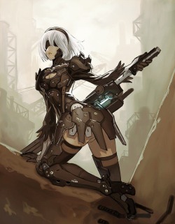 his-shining-tears:Kenichirou Yoshimura (Metal Gear Rising) drew this amazing art to celebrate NieR Automata’s release in Japan.