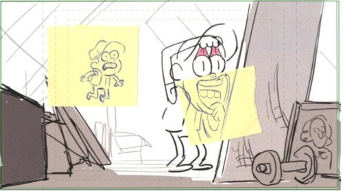 Storyboard panels via Matt Braly.First by Dana Terrace; Matt Braly; Michael Rianda; Braly, Emmy Cici