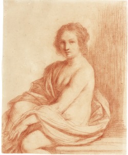 transistoradio:  Giovanni Francesco Barbieri, called Il Guercino (1591-1666), Seated Female Nude (c.1630s), red chalk and stumping and red wash, 24.3 x 30.1 cm. Via Artsy.