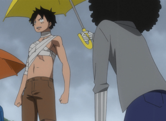 fuckinmanga:  prossima-nebulosa: As I was re-watching one piece film z I remembered why Brook is one of the most beautiful Strawhat members: he’s protecting his captain from the rain, but he’s so tall and the umbrella wouldn’t reach Luffy, so he