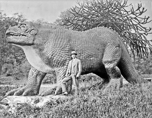 Le Colonel Fenn Devant Une Reproduction D'animal Préhistorique, 1926.