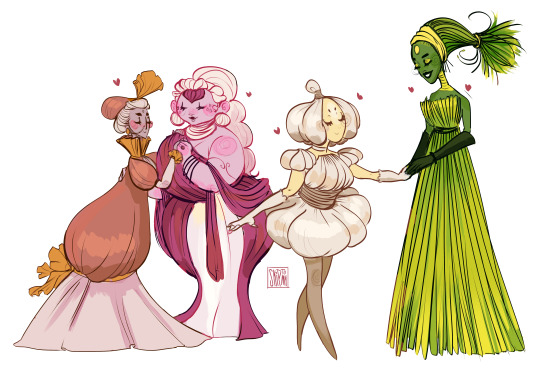 skiptomy:libraryofjoy:Lady of shallot. Lady of onion. Lady of garlic. Lady of chives.its 4am and I have no control over what i draw 