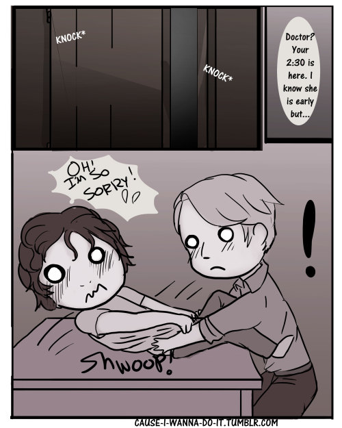 howishughdancyevenpossible:  cause-i-wanna-do-it:  Short Hannigram Comic I scribbled in my spare time. Enjoy! Their Aliases here are Dr. Alejandro and his sweet cherub like assistant, Kevin Baker.   Their trust has no limit hehehe 