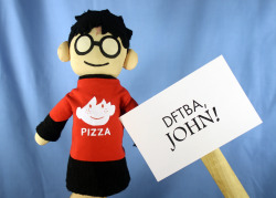 edwardspoonhands:  limekle:  Haha, I forgot this was a thing we did… Did you guys know that Puppet Harry is a Nerdfighter? Not photoshopped. I made him an actual tiny Pizza Ron shirt for this photo.  PIZZA RON!!!!