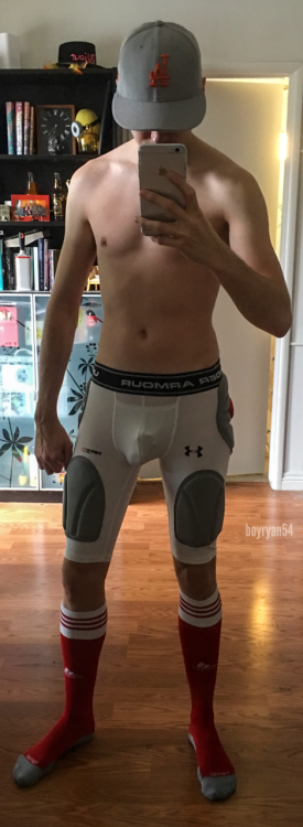 boyryan54: Broke out my football pads for my day 16 of the gear365 challenge today!   Day two of chastity since my last release. 