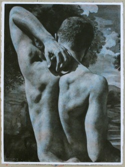 Daniel Ludwig (b.1959), Strong Back (n.d.), charcoal on paper, 55.9 x 76.2 cm. 