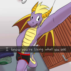 While shopping for some new jeans, Spyro decided to be a bit provocative and take some selfies in the changing room.