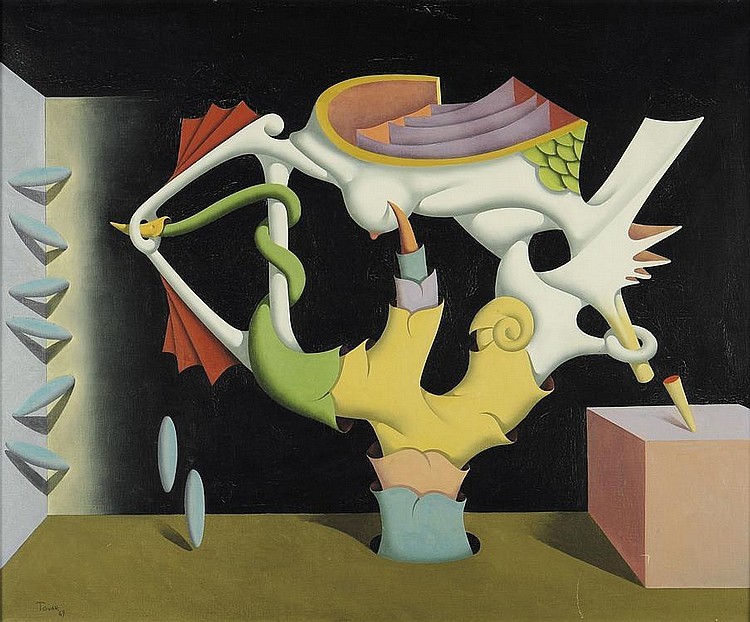 surrealism:   La plume aveugle (The Blind Quill) by Ivan Tovar, 1969. Painting. 