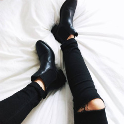 Glamorous-Diamond:  Black Ripped Denim  Boots  