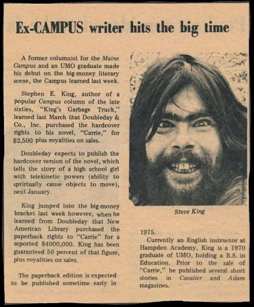 Stephen King keepin’ it real. 1974. Check this blog!