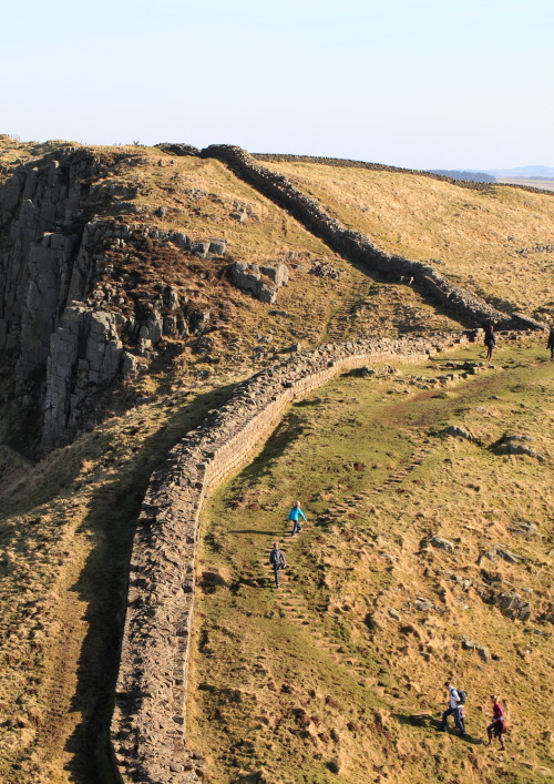 geologicaltravels:2013: Hadrians Wall on the Highshield Crags, which are a very scenic outcrop of Ca