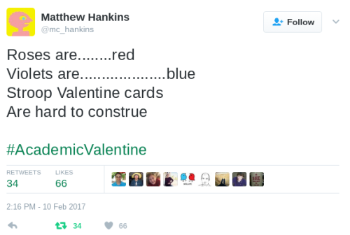 allthingslinguistic: Linguistic and academic valentines, via twitter.  (More context on Stroop tests