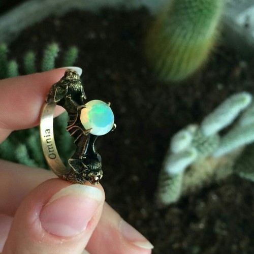 Nocturne ring with natural white opal.(Photo by @blackdemonfoxx)www.omniaoddities.com