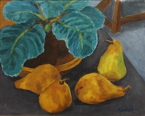 Eardley Knollys (1902 - 1991) - Gloxinia and Pears. Oil on canvas.