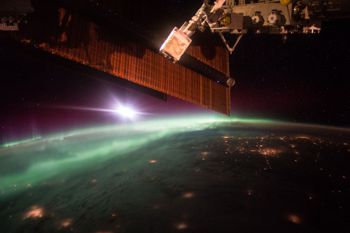 The Northern Lights, photographed from the ISS as it passed over the Pacific Northwest. Photo credit