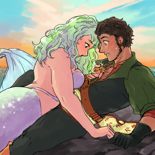  “You’re a, uh, really forward mermaid, huh?” Based on @tishtish4‘s mermaid/pirate