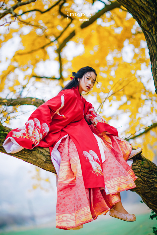 ziseviolet:hanfugallery:Chinese hanfu via 月亮上的diadiaRed embroidered Pifeng/披风(jacket) made by 流烟昔泠/L