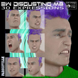 Ew,  Disgusting is composed of 30 one click expressions for M8 and G8M. It  is also composed of 30 morph sliders that can be manipulated depending  on preference for more subtle expressions. Files for DAZ Studio 4.9 and  up are included in this set. 39%