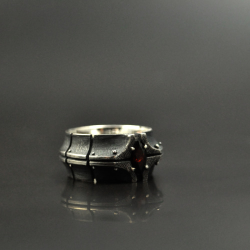 gatojewelry:“Dedonium”sterling silver, natural garnetwide 10mm - massive, but very comfo