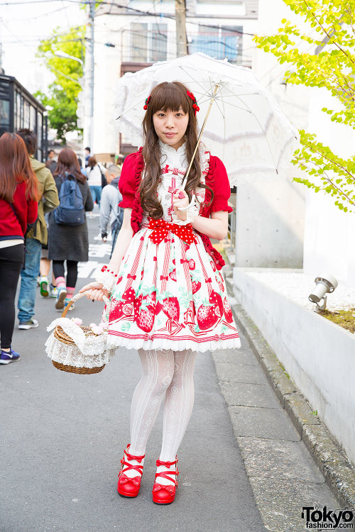 Harajuku lolita Welch wearing a berry-themed look with items from Angelic Pretty, Innocent World &am