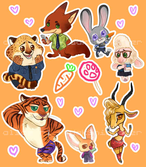 (this is my art only account!)these are some zootopia sticker designs I am selling on redbubble!!ple