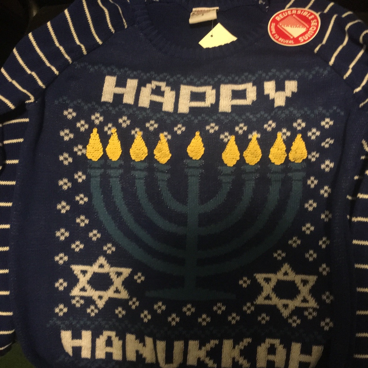 the-real-seebs: radarsteddybear:     LOOK WHO FINALLY FOUND HERSELF A HANUKKAH SWEATER!!!